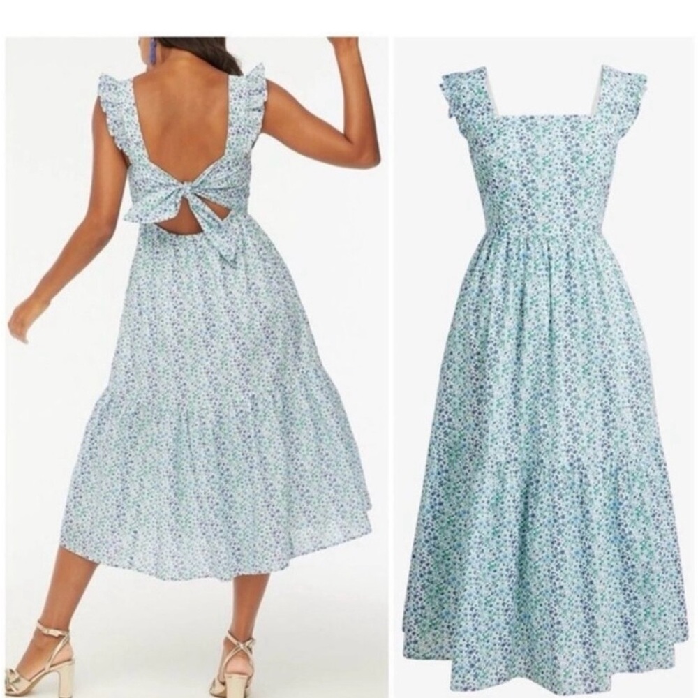 J. Crew Factory Blue Floral Midi Dress